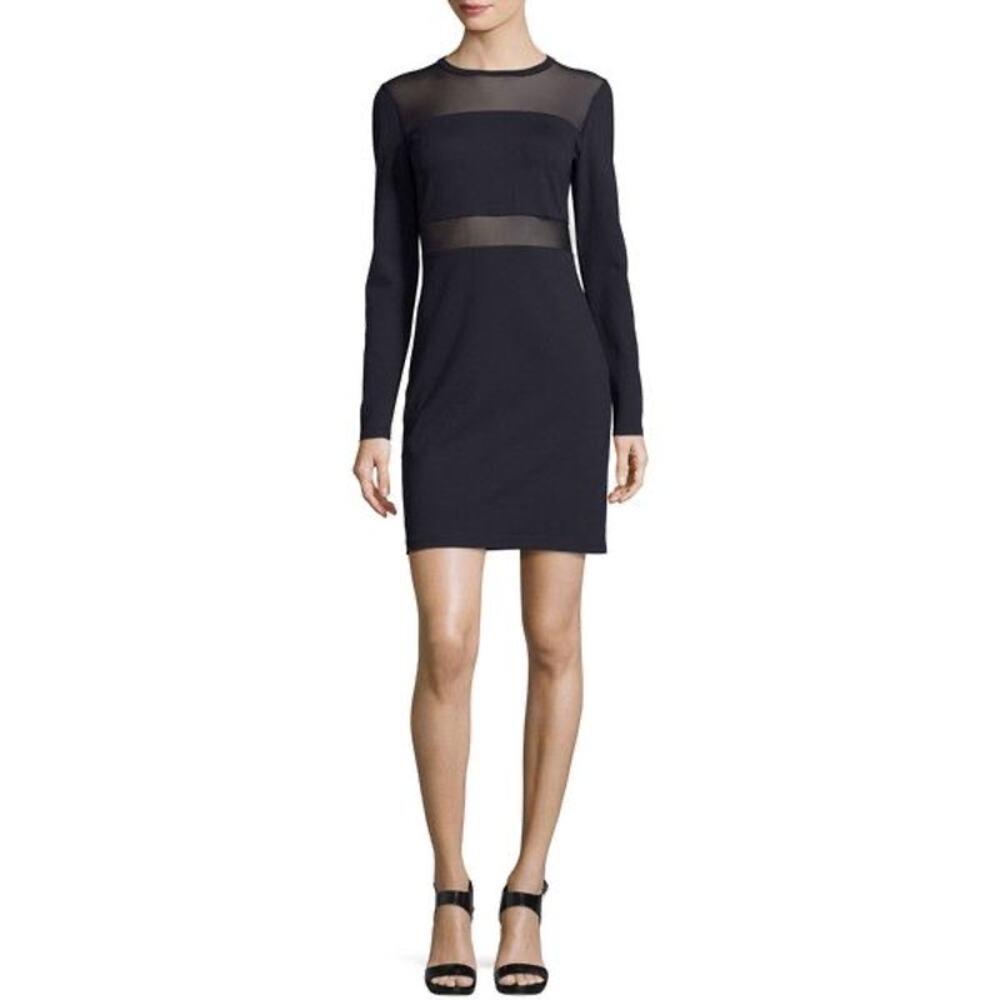 MICHAEL Michael Kors Womens Black Mesh Sheer Long Sleeve Bodycon Mini Dress Sz S